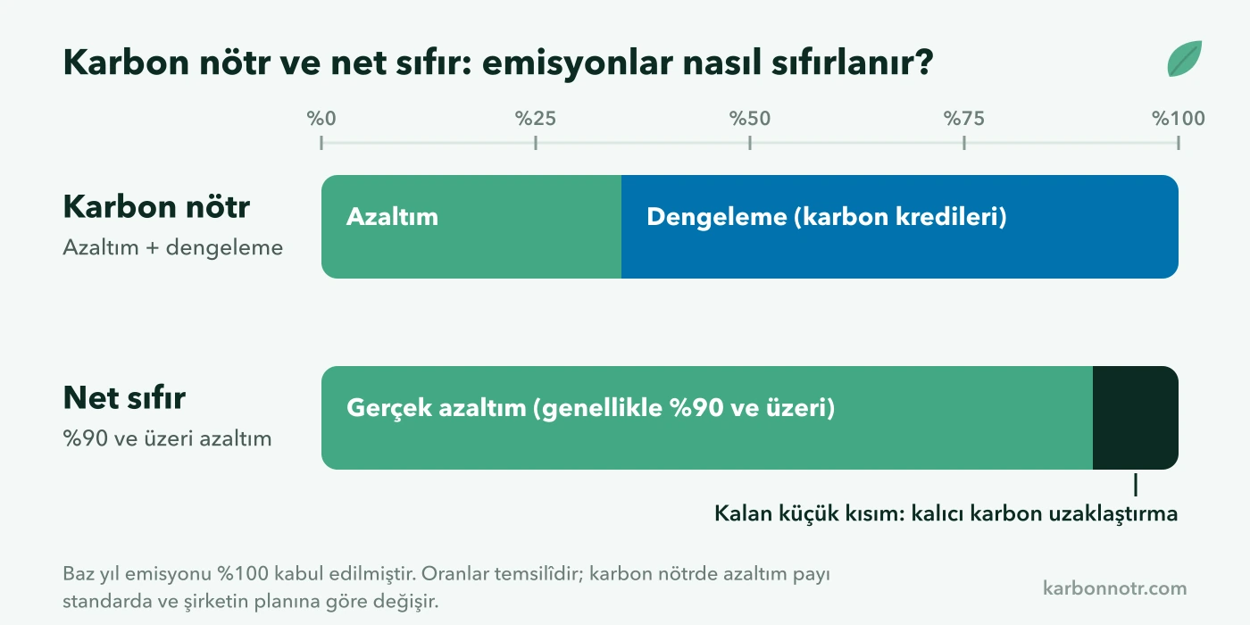 Karbon nötr ve net sıfır karşılaştırması: emisyon azaltımı ve dengeleme oranları